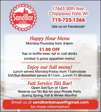 Happy Hour Menu SandBar Grill