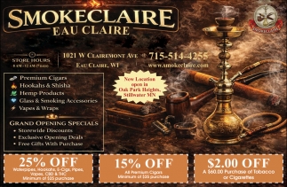 25% OFF, Smokeclaire Tobacco, Eau Claire, WI