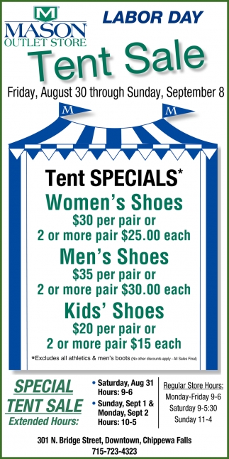 Tent Sale, Mason Outlet Store, Chippewa Falls, WI