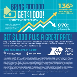 Get $1,000 Plus a Great Rate!, Royal Credit Union, Eau Claire, WI