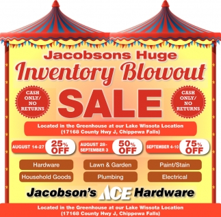 Inventory Blowout Sale, Jacobson's Ace Hardware, Eau