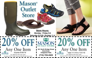 25% Off Any One Item, Mason Outlet Store, Chippewa Falls, WI